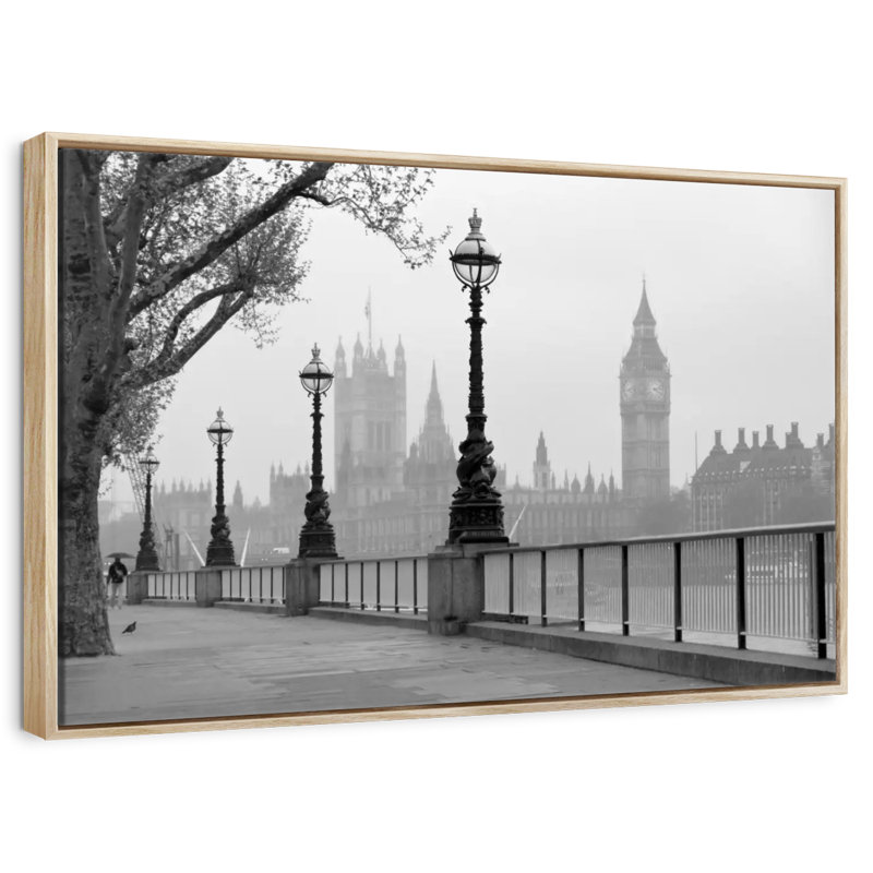 Londres, noir et blanc, Cadre flottant en bois naturel, 13 po x 9 po