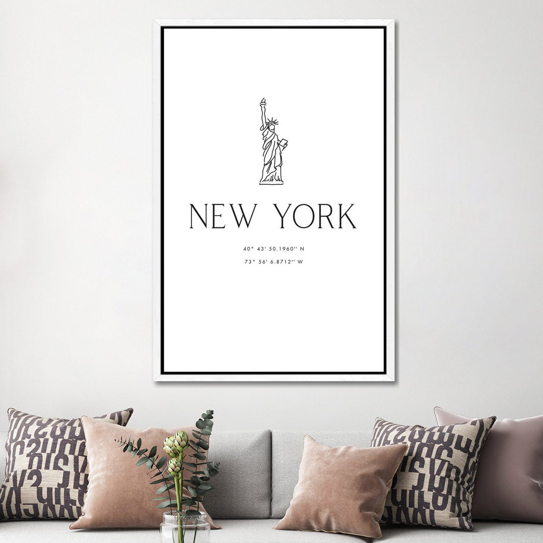 New York Coordinates With Statue Of Liberty Sketch by Blursbyai - Gallery-Wrapped Canvas Giclée on Canvas