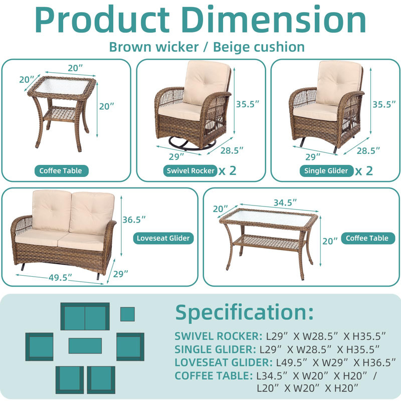Simba Wicker 6 - Person Patio Conversation Set with Cushions