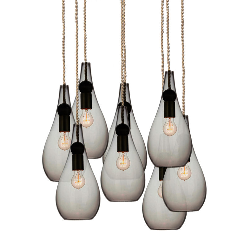 Earth 8 - Light Chandelier, Smoke Glass, Ship Rod, 108" H x 18" W x 18" D