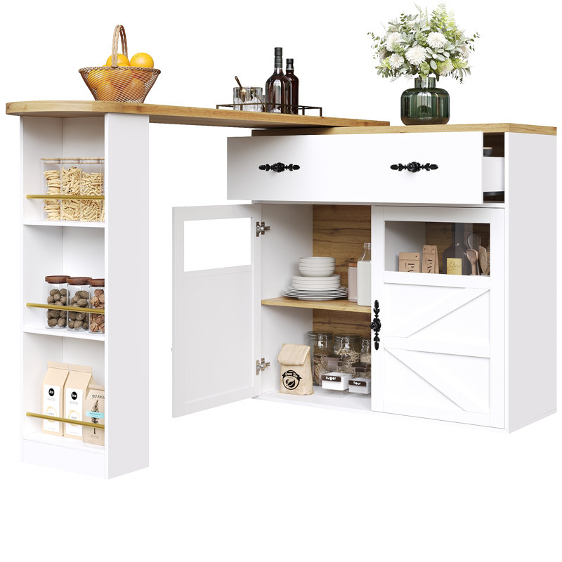 204 cm Glass Home Bar Cabinet, White