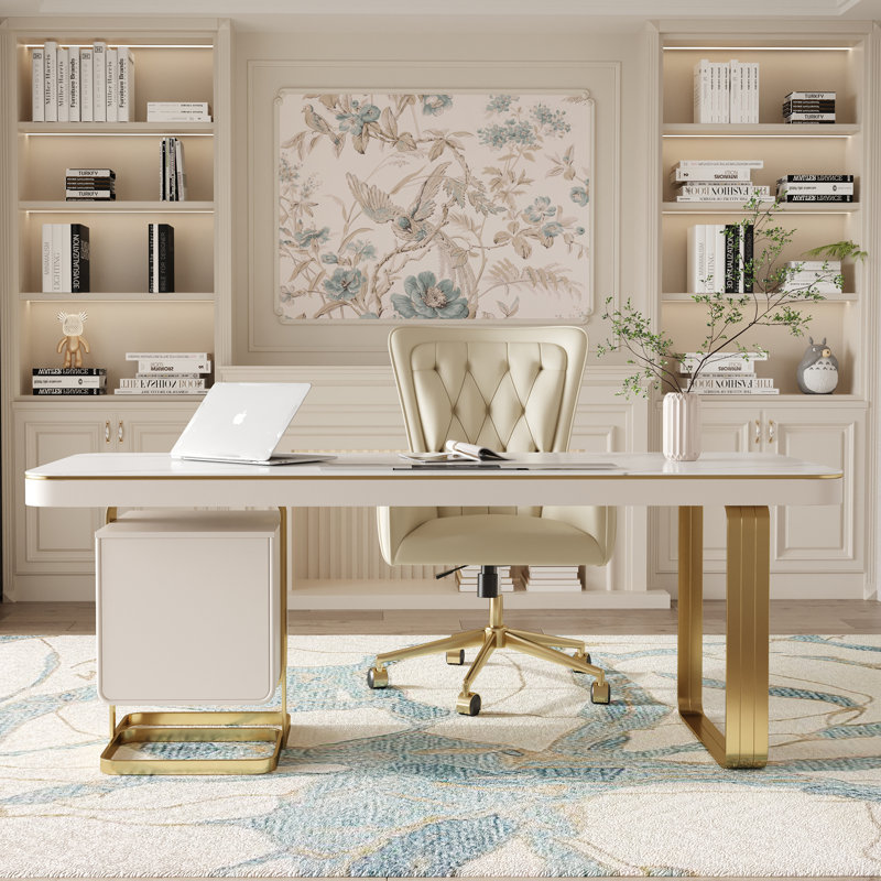 Cloyed Stone Stainless Steel Executive Desk, 29.5" H x 70.8" W x 27.5"