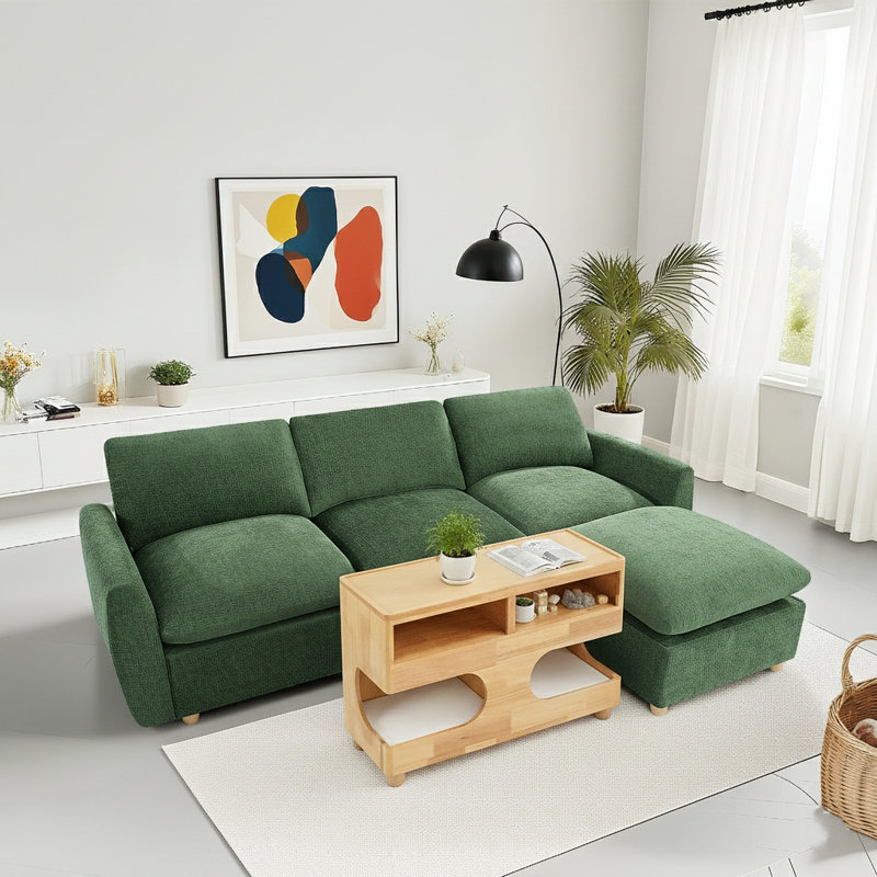 Ensemble de canapé modulaire en chenille de 100 po avec repose-pieds mobile et table d'appoint de 31,5 po