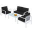 Ensemble de meubles de patio à structure en acier avec 2 chaises, 1 causeuse et table basse en verre trempé - Ensemble de conversation extérieur 4 pièces avec coussins en tissu Teslin pour la cour ou le jardin-101419790