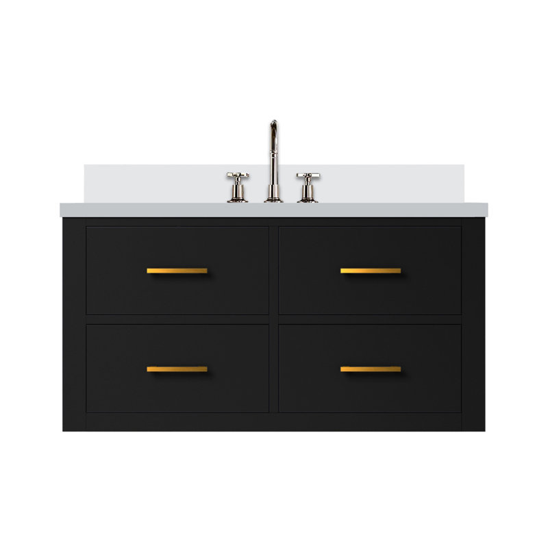 Meuble-lavabo noir 36 po x 22 po - comptoir en quartz blanc et robinet inclus X P 22 po, Noir / Argenté