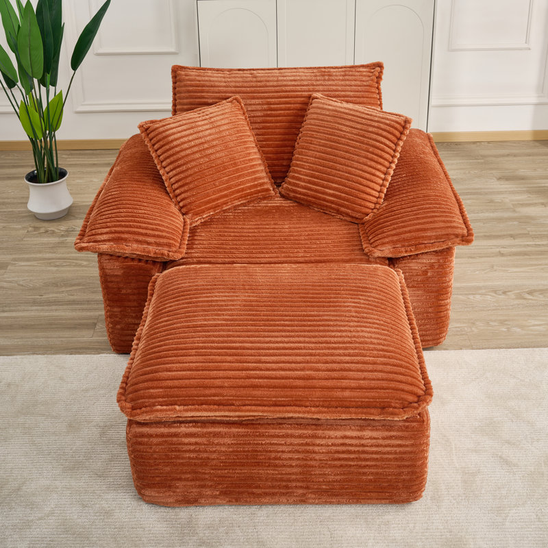 Chaise longue en velours côtelé avec repose-pieds Compression pour plus de confort, sans assemblage, Orange