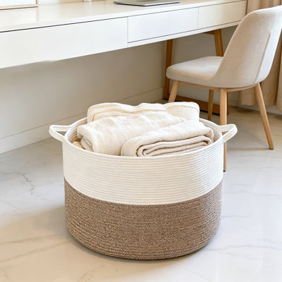 Large Blanket Basket For Living Room, Storage Basket With Handles For Organizing Toys, Pillows, Laundry, Woven Cotton Rope Stuffed Animal Toy Storage For Play Room