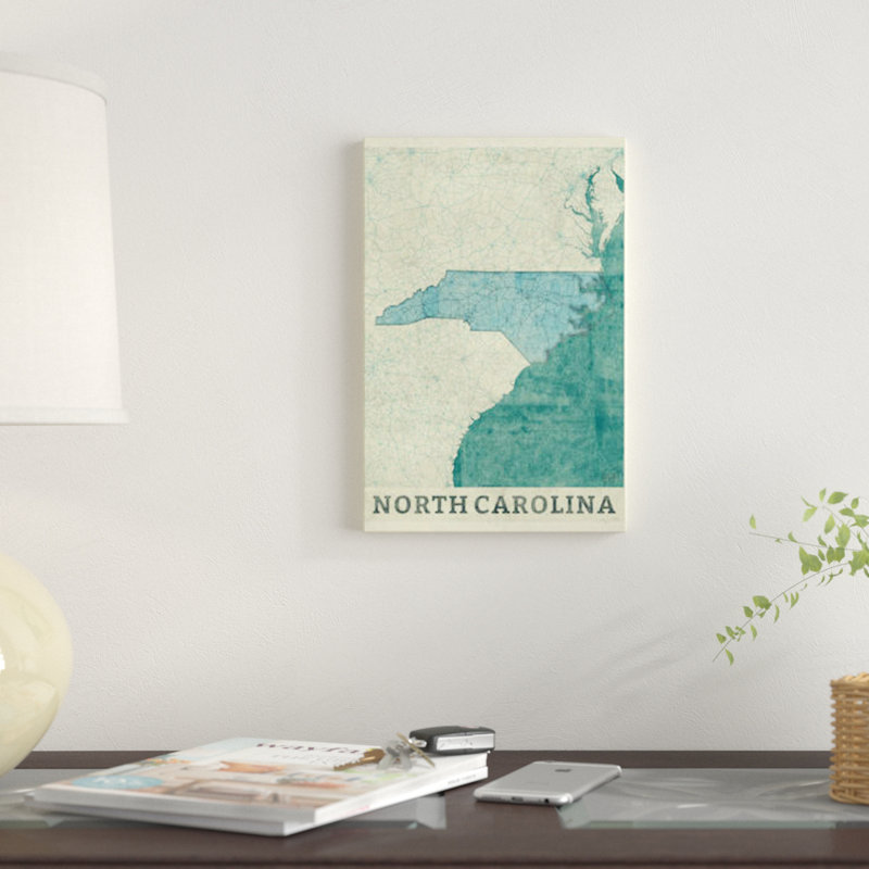 « north caroline map », reproduction d’impression sur toile, H 40 po x l 26 po x P 1,5 po, Toile tendue, Pas de tapis