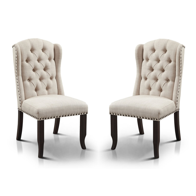 Adler Tufted Upholstered Wingback Side Chair, Beige