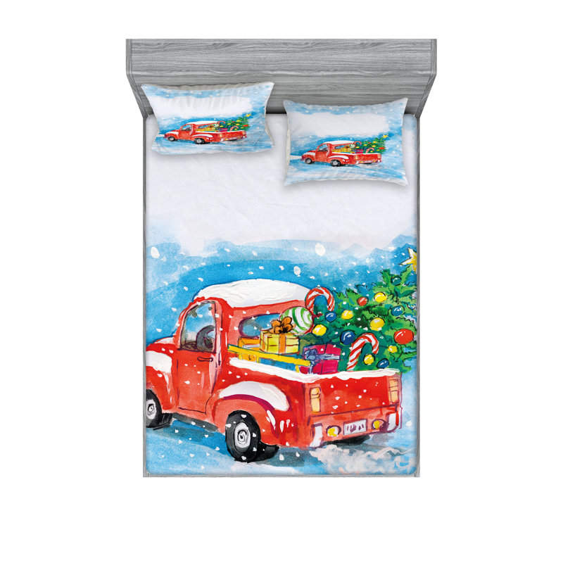 Drap-housse et coussin décoratif Ambesonne Christmas, bleu, blanc, rouge, California King Sheet Set + 5 Additional pieces