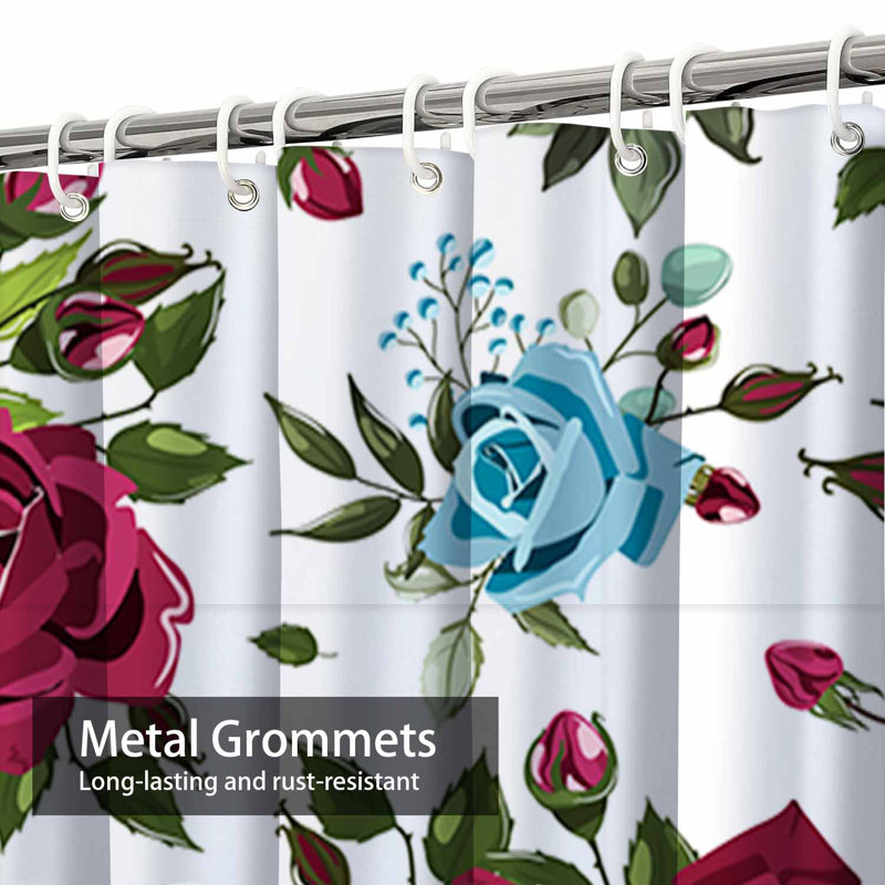 Rideau de douche sans couture à motif floral bourgogne et bleu sarcelle avec 12 crochets, L 72 po x l 84 po