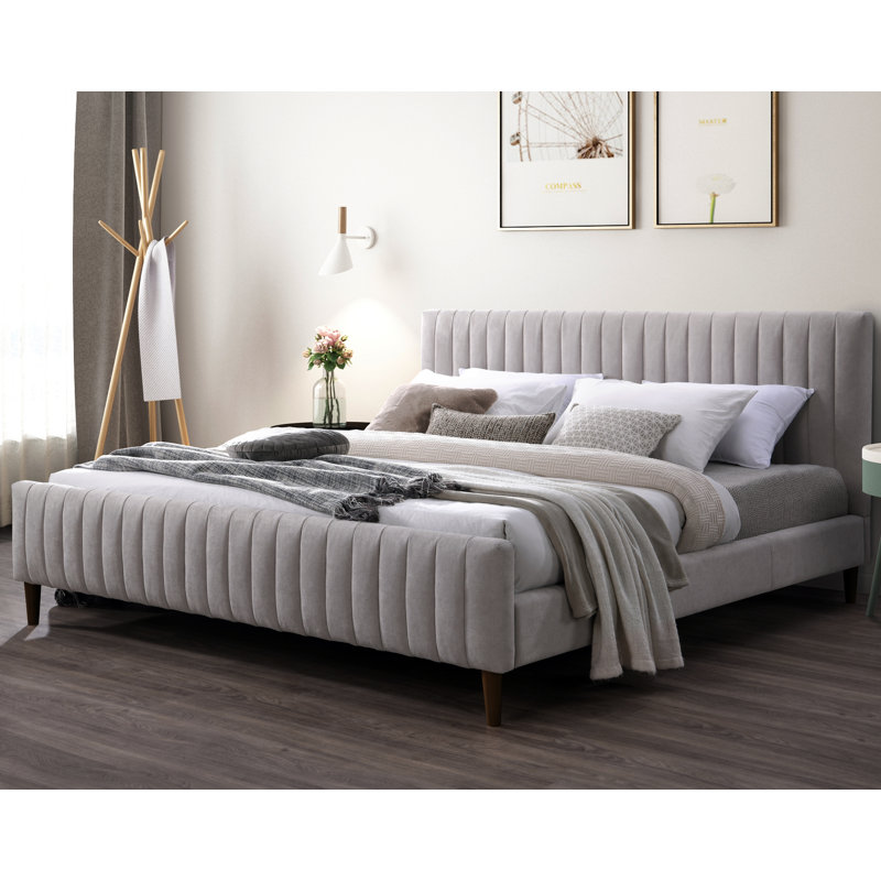 Spencer Catisha Upholstered Tufted Platform Bed, Taupe, King