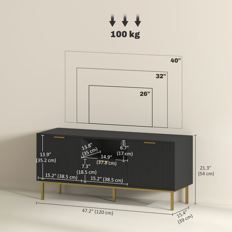 Meuble télé avec lumières DEL RVB, meuble télé pour téléviseur de 40 po ou moins, noir, H 21,3 po x L 47,2 po x l 15,4 po
