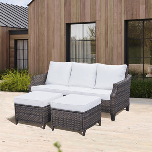 Ethbinium 71.65" Wide Outdoor Wicker Patio Sofa with Cushions(incomplete missing pieces )