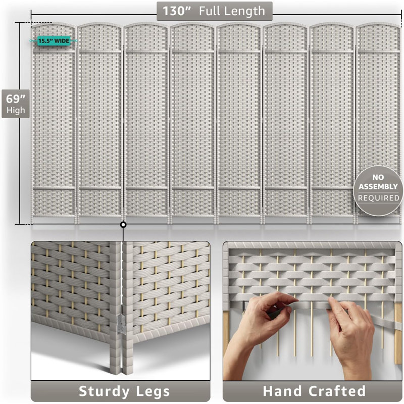 Paravent pliable à double panneau Sorbus, 8 panneaux, beige, Beige, 8
