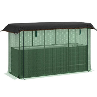 Raised Garden Bed,Galvanized Steel Planter Box with Crop Cage and Shade Cloth,for Flowers, Veggies and Herbs
