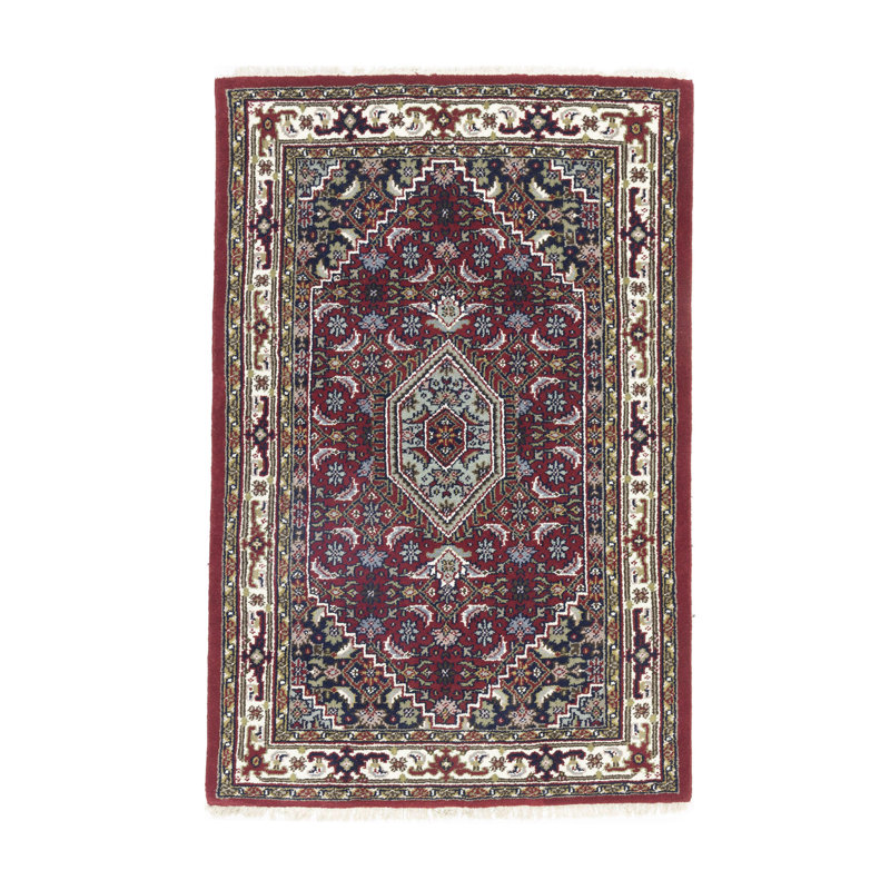 Tapis tribal rouge à motif floral indo-bidar 4 x 6