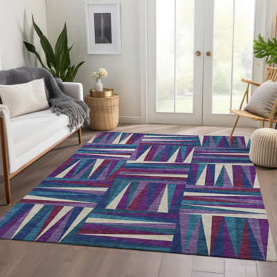 Premium Machine Washable Collett AMF1012 Squares Rug