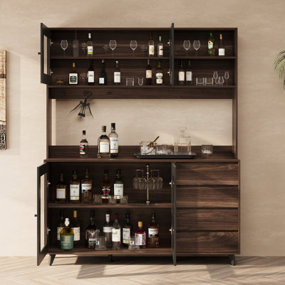 Grande armoire à vin organisant le vin avec portes en verre, tiroirs et crochets