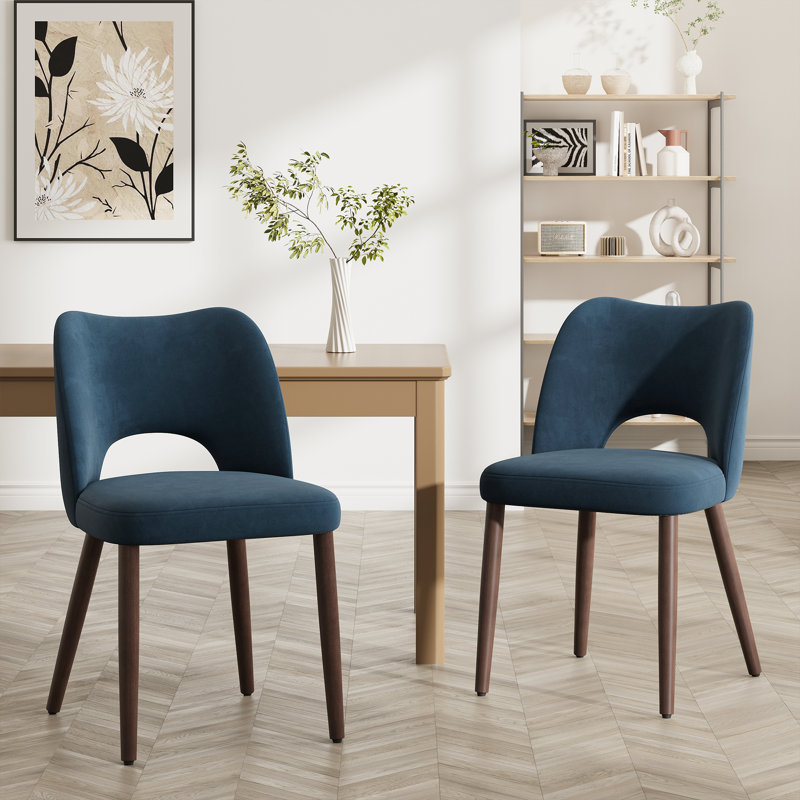 Chaise d'appoint rembourrée en velours avec pieds en bois Modern, Bleu