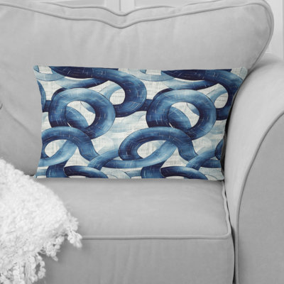 Blue White Midcentury Basketweave Print - Midcentury Lumbar Pillow