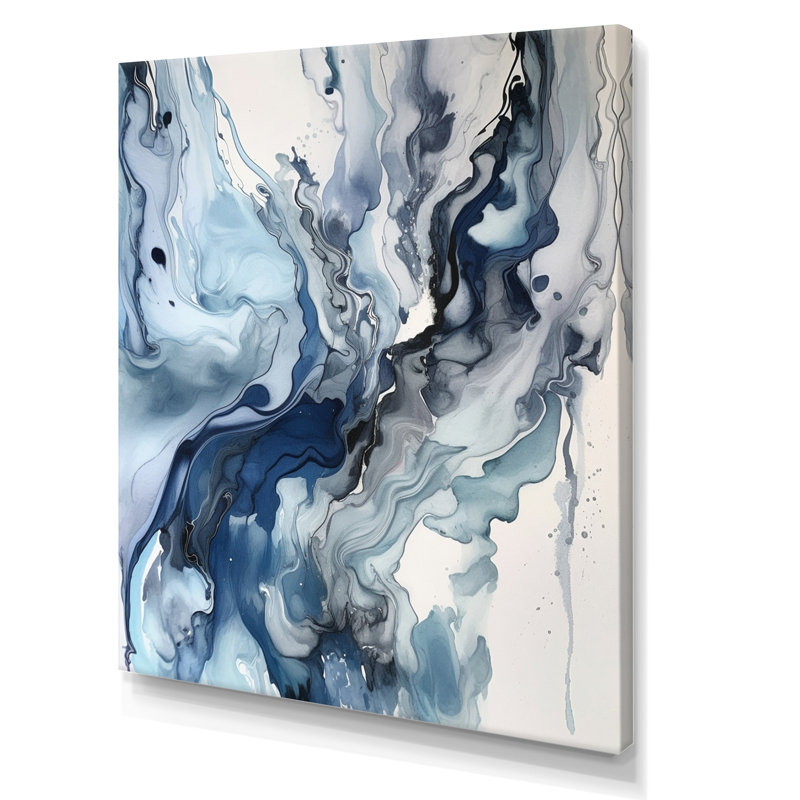 Bleu et gris Elixir éthéré II - art mural abstrait, H 44 po x l 34 po, Sans cadre, Toile tendue