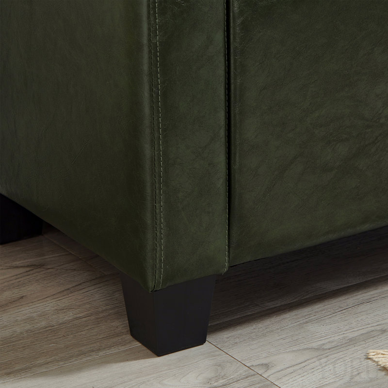 Banc avec repose-pieds 48 po avec rangement, banc pour chambre à coucher, salon, couloir, repose-pieds capitonné en similicuir capitonné vert foncé