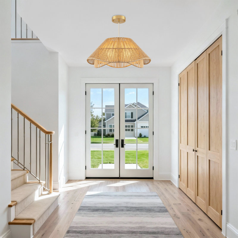 Doiker 3 - Light Boho Hand-Woven Natural Rattan Pendant Light for Kitchen Island Dining Room Living Room Entryway Hallway Foyer