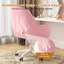 Chaise de coiffeuse pivotante à 360°, dossier mi-haut réglable en hauteur, revêtue de velours rose et dotée d'accoudoirs rembourrés.-423627747