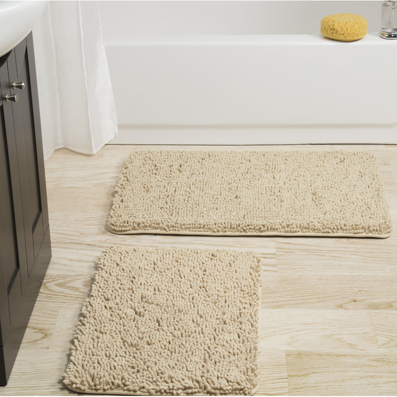 Plymouth Home 2 Piece Bathroom Rug Set - 32x21 Inch and 24x17 Inch Memory Foam Bath Mats with Chenille Shag Top for Stylish Bathroom Decor - Machine Washable Bath Rugs 