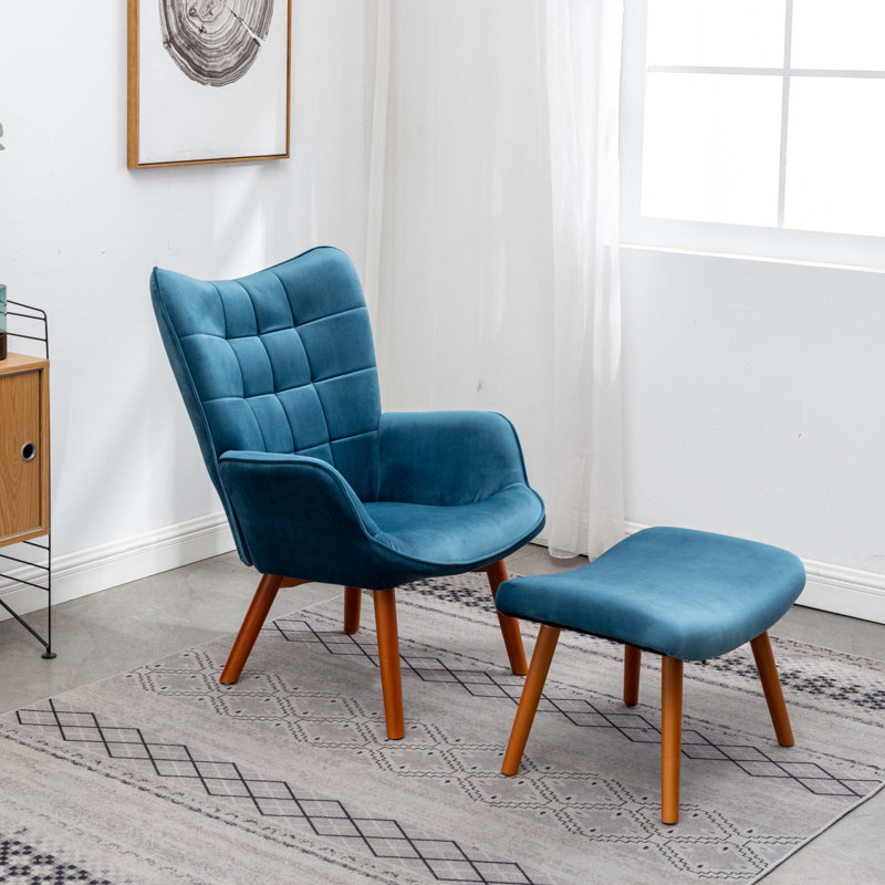 Fauteuil d'appoint avec repose-pieds Rafael, Bleu