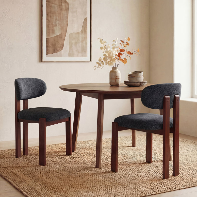 40.5cm H Upholstered Upholstered Back Side Chair in Camel, Walnut, Dark Blue