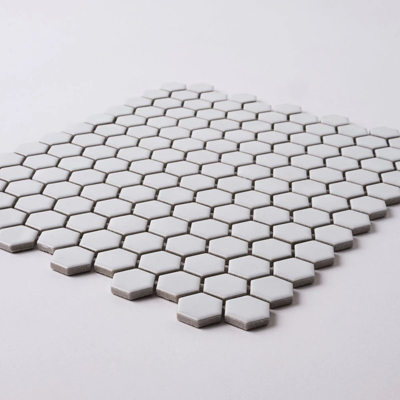 1" x 1" Hexagon Porcelain Mosaic Tile – Matte Finish, Mesh-Mounted, Wall & Floor Use, White