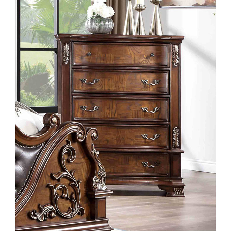 Cerise 1Pc Commode de style traditionnel avec plateau en marbre véritable bronze ronde et poignées suspendues