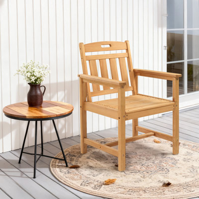 Solid Wood Patio Dining Chair With Vertical Slat Back
