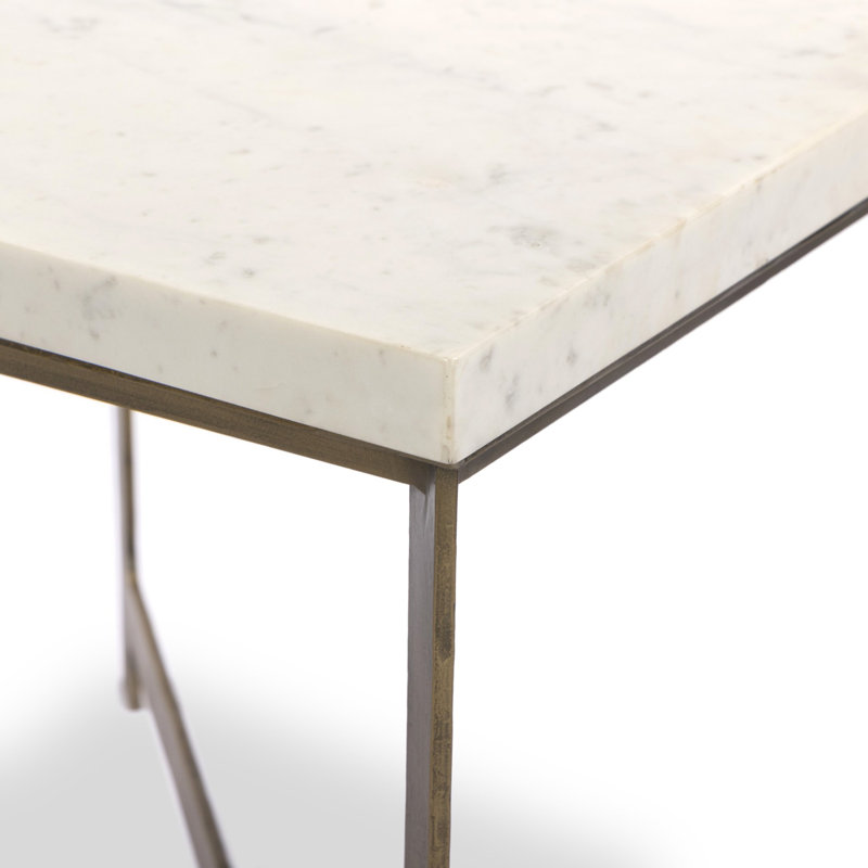 HAMMERED IRON Marble End Table, White Marble Top/Antique Brass Base