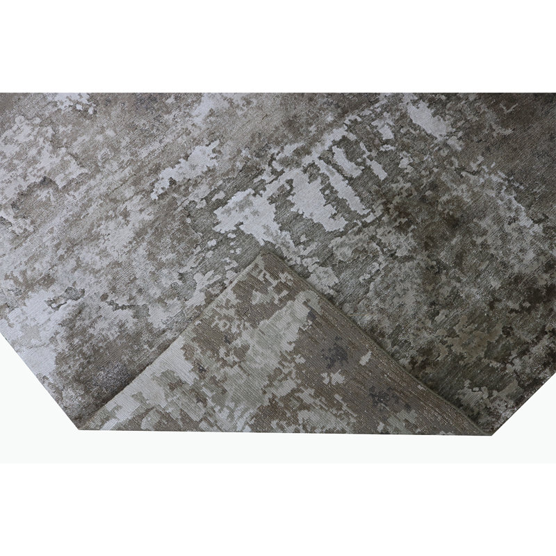 Tapis beige et argent noué à la main de haute qualité, Rectangle 9 pi 11 po x 13 pi 11 po
