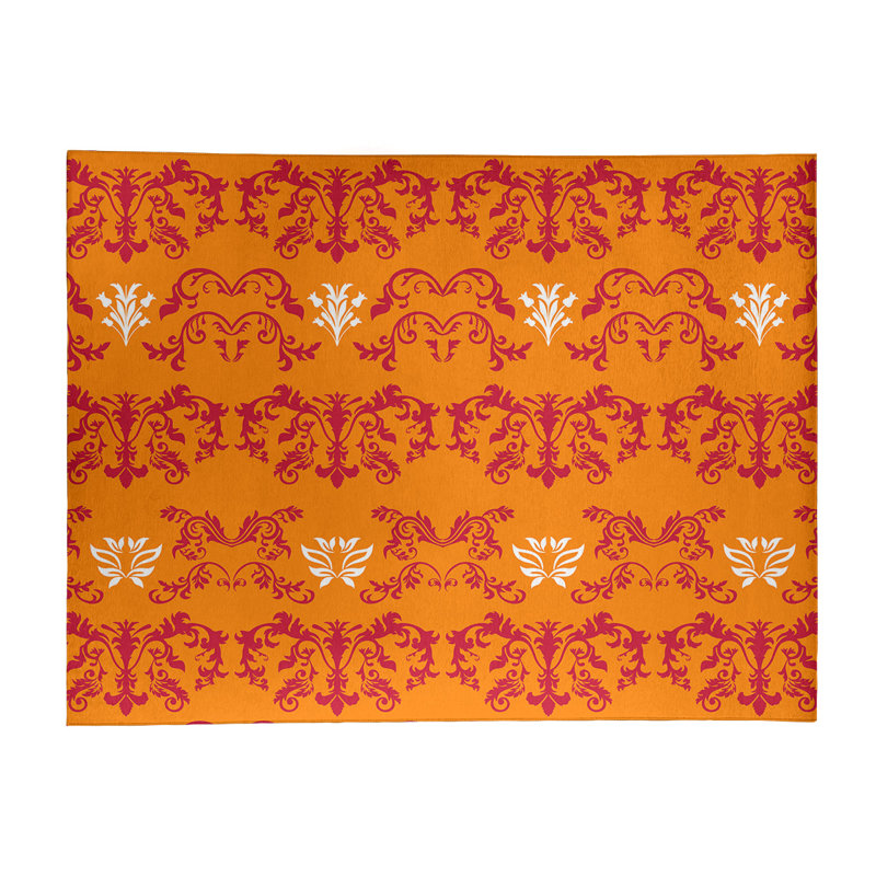 Tapis damassé orange / rouge, Rectangle 9 pi x 12 pi