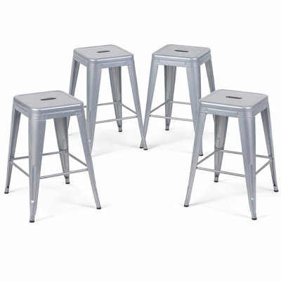 Ensemble de 4 tabourets de bar de 24 po à hauteur de comptoir, tabourets de bar en métal sans dossier, empilables, détachables et faciles à assembler