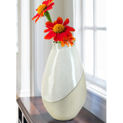  Vase en céramique élégant à deux tons, vase à fleurs décoratif, parfait pour les tiges simples, la maison, le bureau, le décor de mariage, 6 po de diamètre et 10,5 po de hauteur