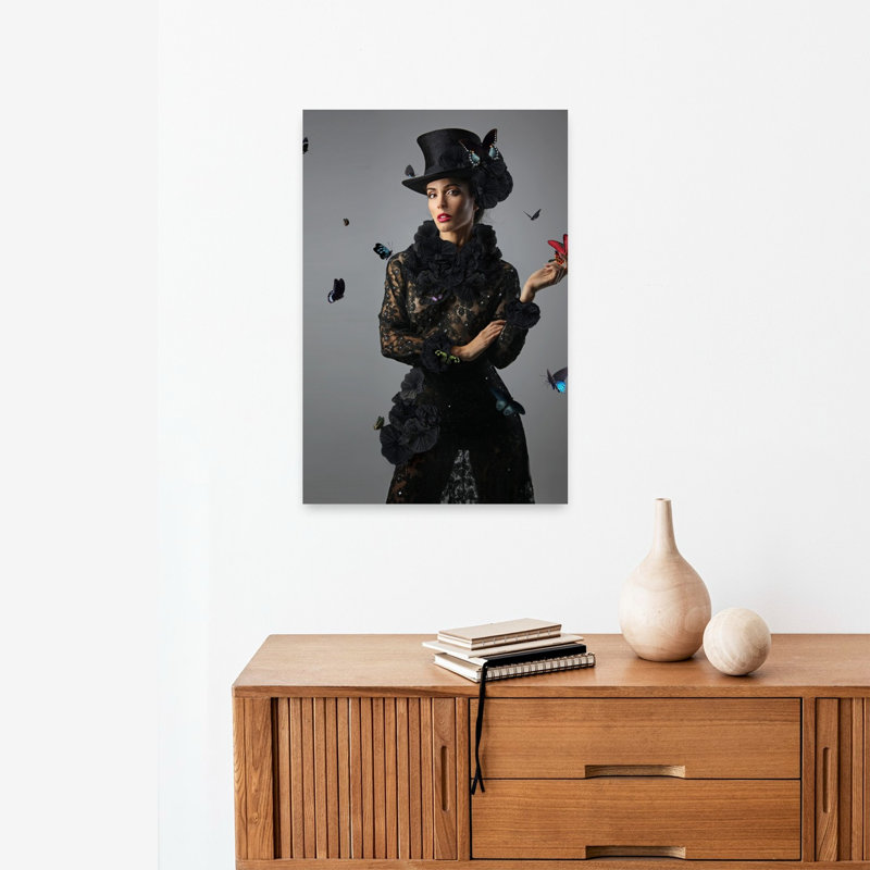 Elegant Butterfly Lady Dramatic Elegant Whimsical Butterfly Portrait Wall Art Print, 60.96cm H x 40.64cm W
