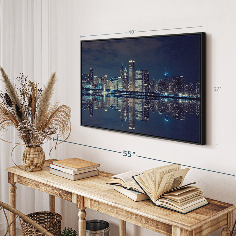 Chicago Skyline At Night, reproduction sur toile, H 27 po x l 40 po