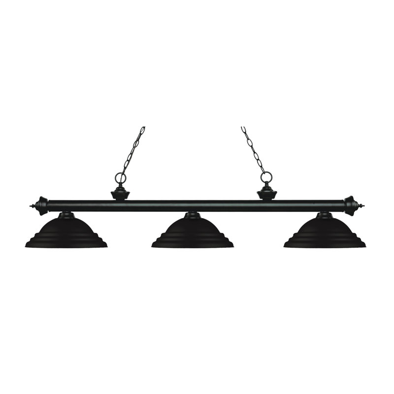 Luminaire suspendu linéaire à 3 lumières pour table de billard Chevelle, Noir mat, Noir mat