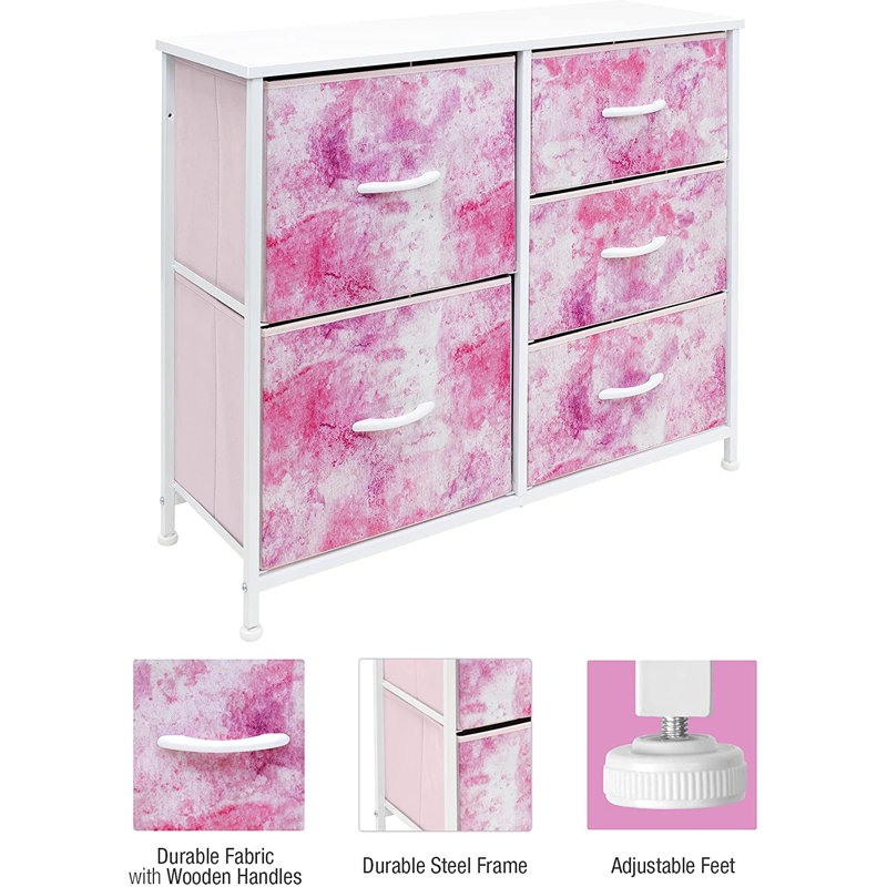 Commode 5 tiroirs l 33,5 po, Rose Tie-Dye