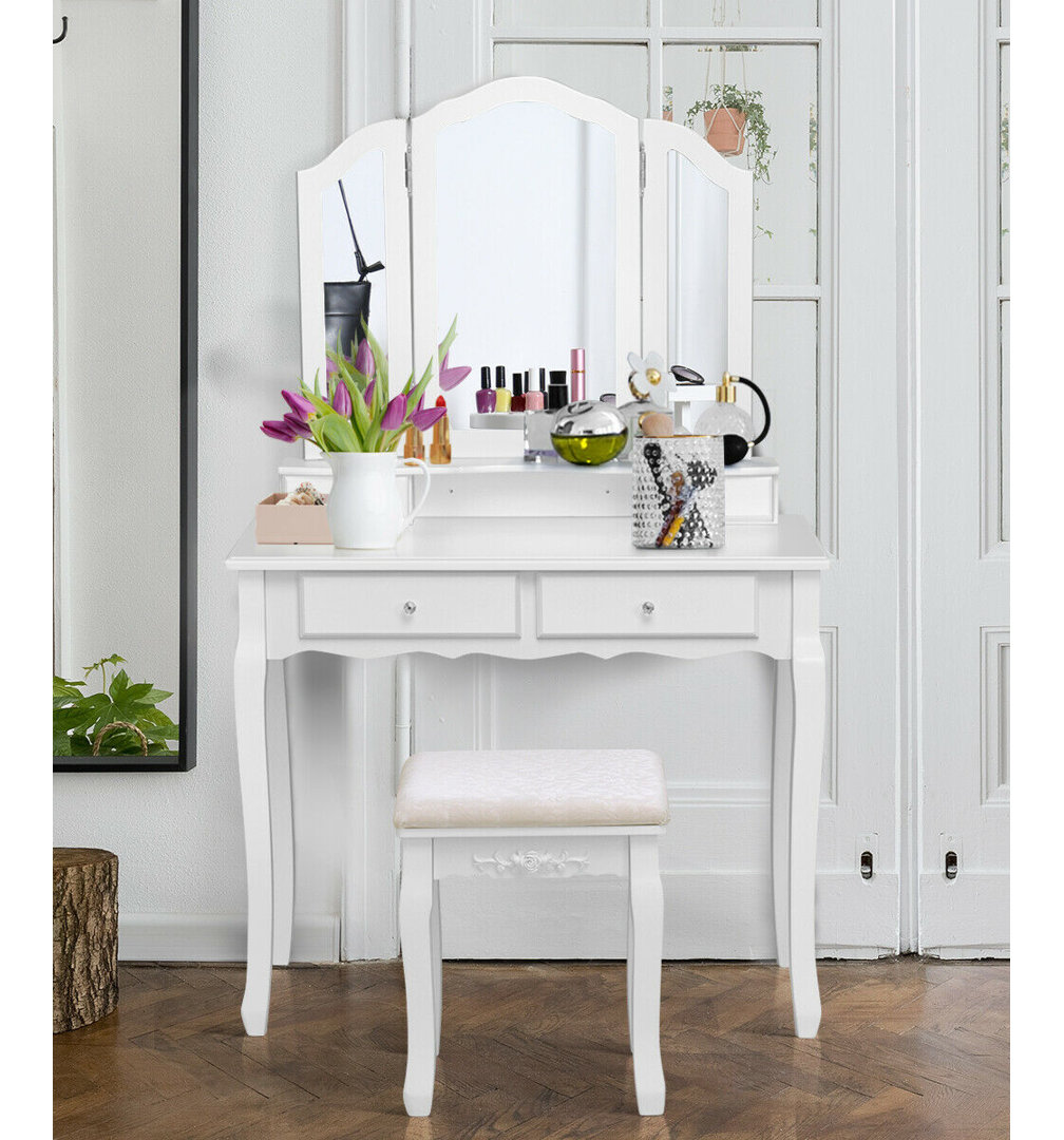 Doursounian Makeup Vanity Set with Stool and Mirror Charlton Home® 
