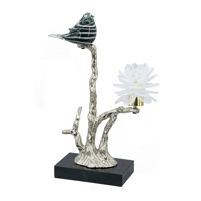 Porte-bougie en aluminium avec support en marbre, 8 x 5 x 15 po, Gris