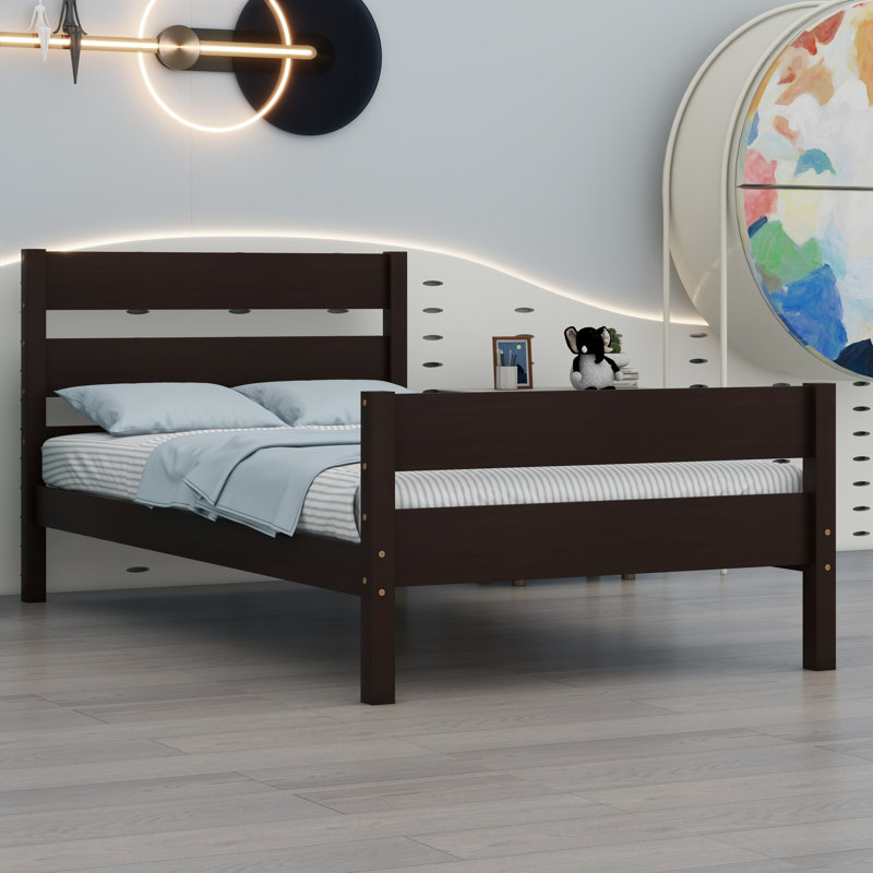 Wood Bed With Headboard And Footboard, Espresso