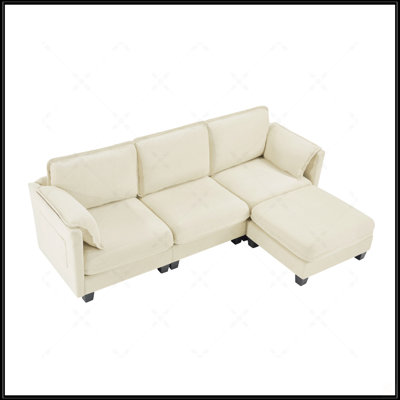 Canapé en L de 93 pouces avec tissu brossé en coton et lin, accoudoirs de rangement amovibles et conception polyvalente à 3 places pour le salon et le bureau