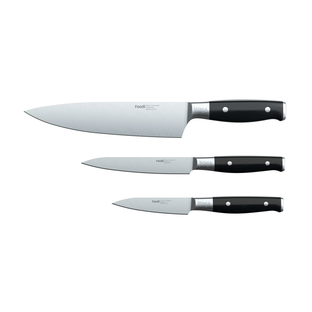 Ninja Foodi Neverdull System 3-piece Chef Knife, Utility Knife & Paring Knife Set, Premium, German Stainless Steel, Black Ninja
