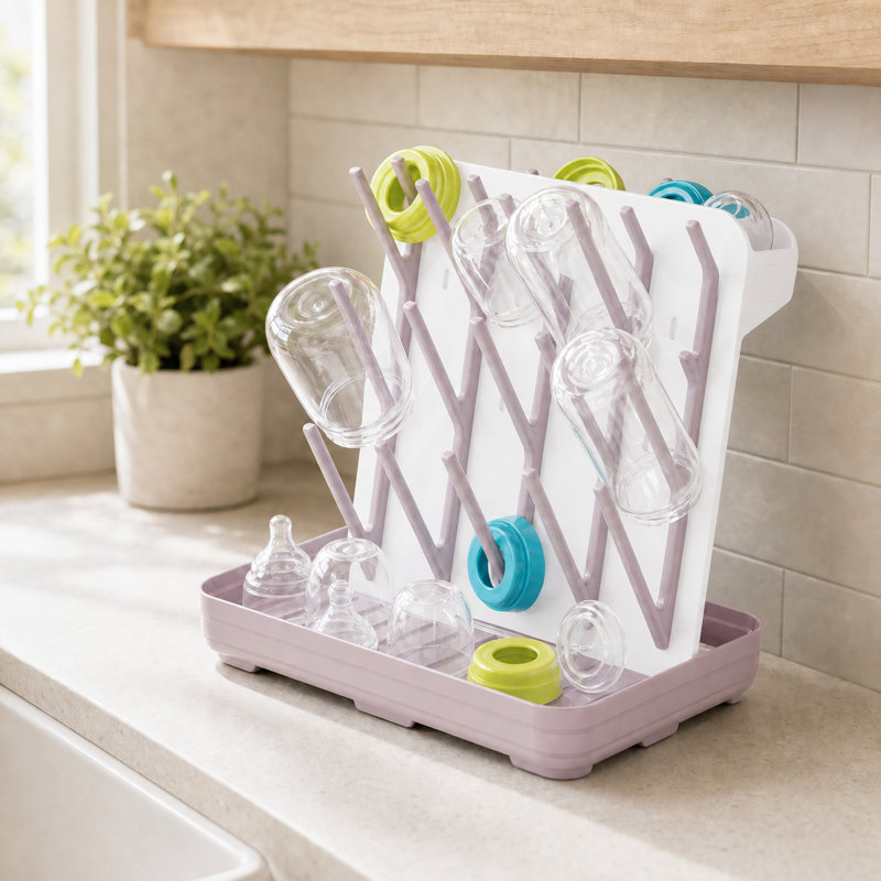 Séchoir pour biberon avec 20 crochets, organisateur de comptoir vertical peu encombrant pour biberons et accessoires, Brun